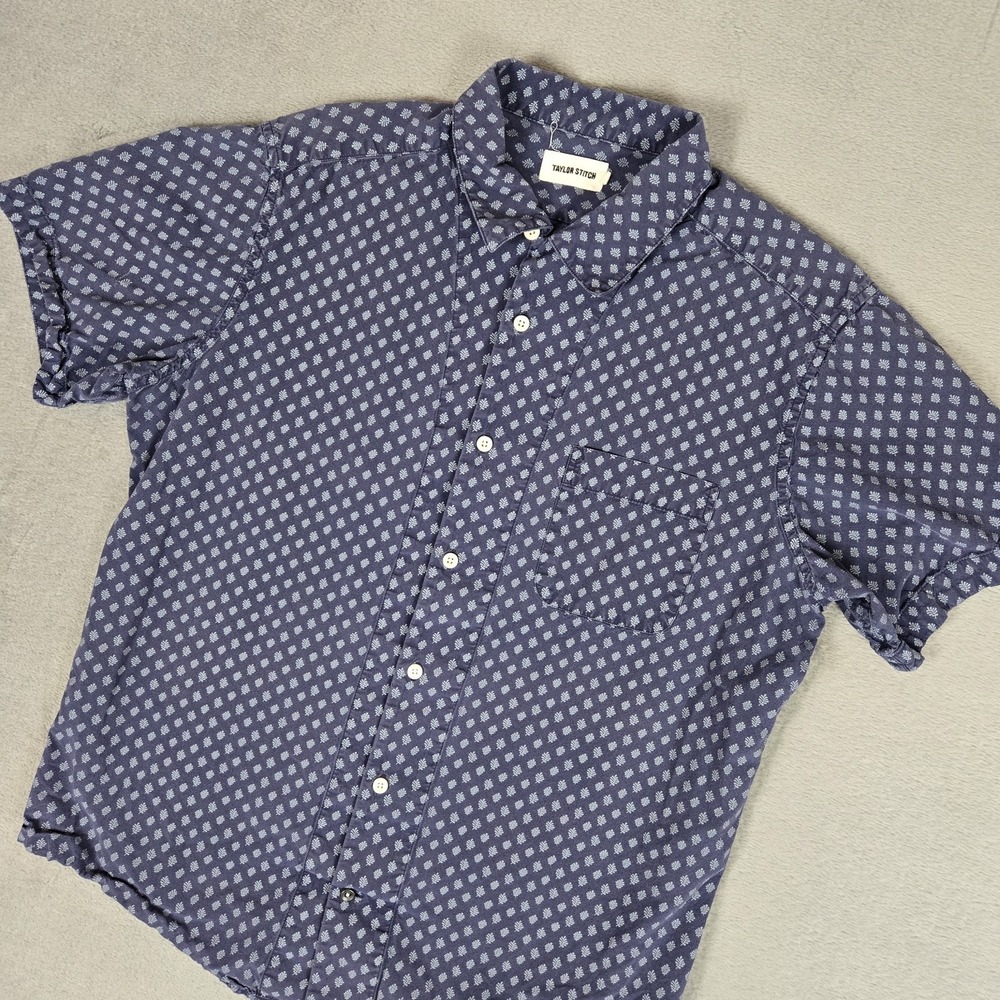 Taylor Stitch The Jack Short Sleeve Shirt Men 42 Blue Falling Floral Loop Collar